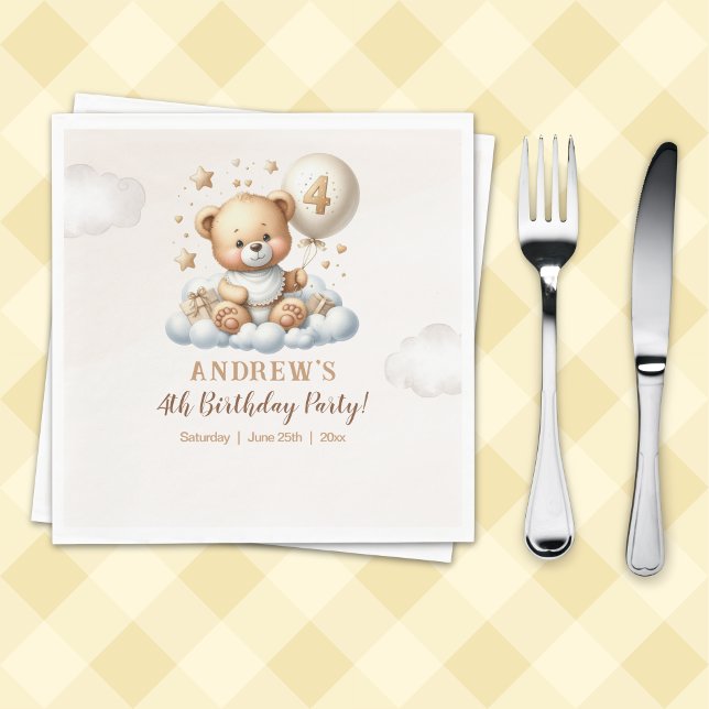 Servilleta De Papel Teddy Bear 4th Birthday Party Napkins (Subido por el creador)