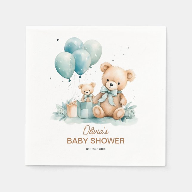 Servilleta De Papel Teddy Bear acuarela Baby Shower (Anverso)