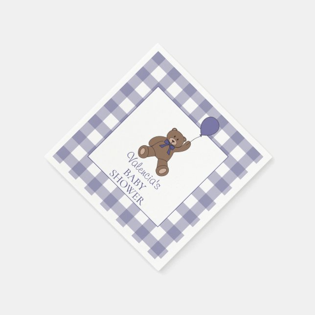 Servilleta De Papel Teddy Bear and Balloon Purple Baby Shower (Borde)