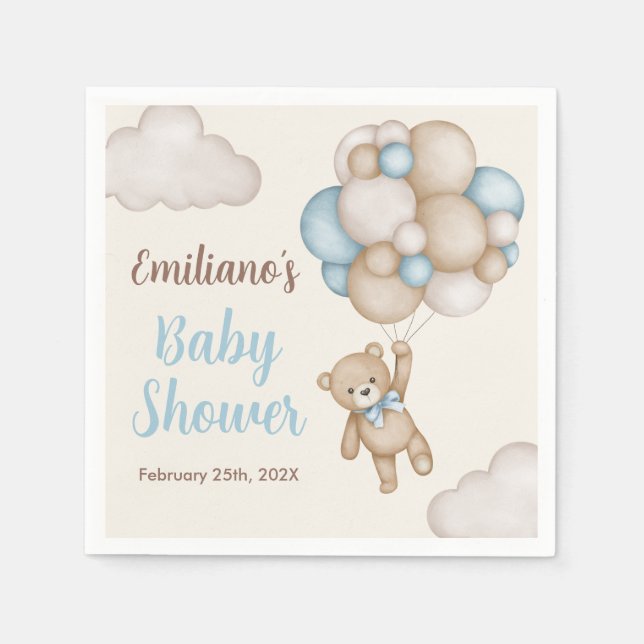 Servilleta De Papel Teddy Bear Baby Shower Boy (Anverso)