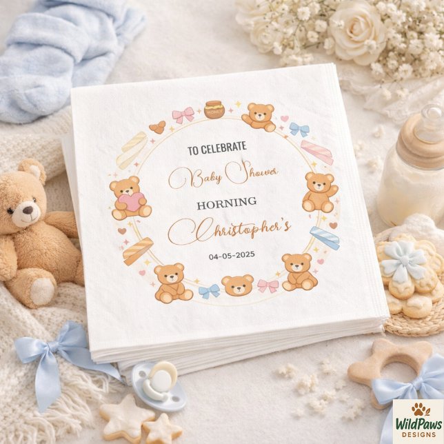 Servilleta De Papel Teddy Bear Baby Shower Boy | Cute Blue Bear (Teddy Bear Baby Shower Boy | Cute Blue Bear Napkins
)