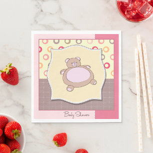 Servilleta De Papel Teddy Bear Baby Shower con círculos retro