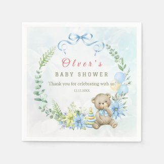 Servilleta De Papel Teddy Bear Balloon Bearly Wait Baby Shower