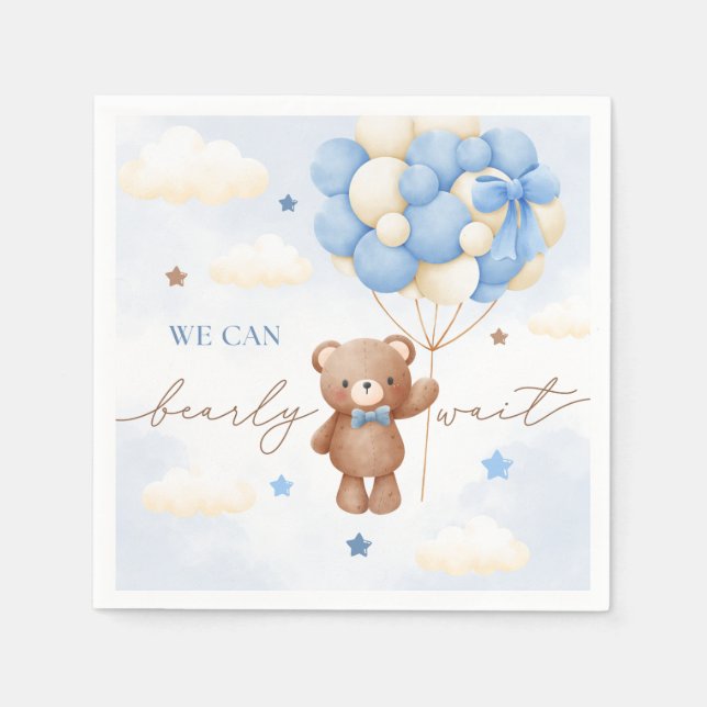 Servilleta De Papel Teddy Bear Balloon Boy Baby Shower Napkins (Anverso)