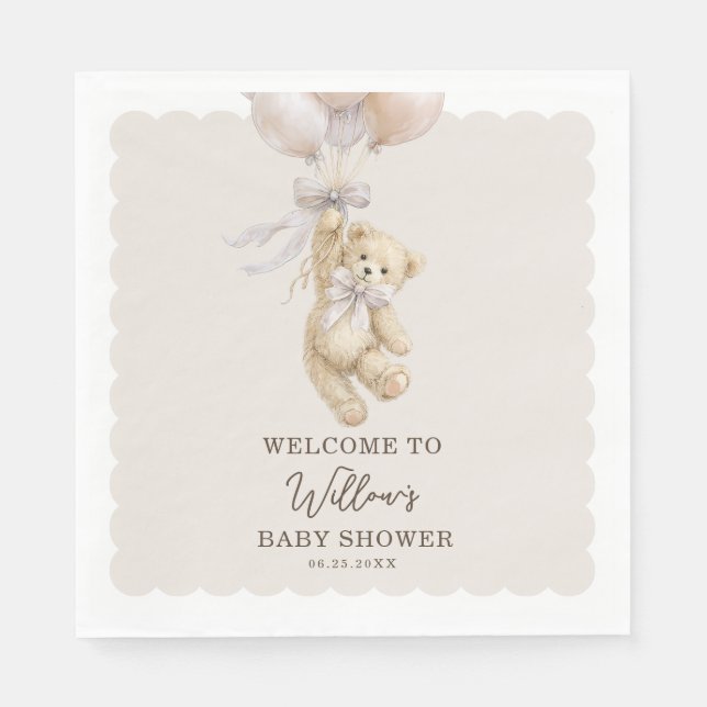 Servilleta De Papel Teddy Bear Balloons Baby Shower Napkins (Anverso)