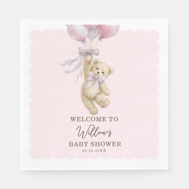 Servilleta De Papel Teddy Bear Balloons Baby Shower Napkins (Anverso)