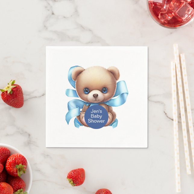 Servilleta De Papel Teddy Bear Blue Baby Shower (In situ)