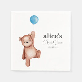 Servilleta De Papel Teddy Bear Blue Baby Shower Napkins