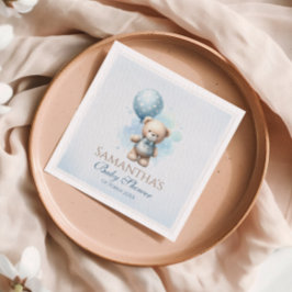Servilleta De Papel Teddy Bear Blue Balloon Baby Shower