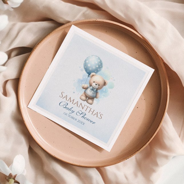 Servilleta De Papel Teddy Bear Blue Balloon Baby Shower (Subido por el creador)