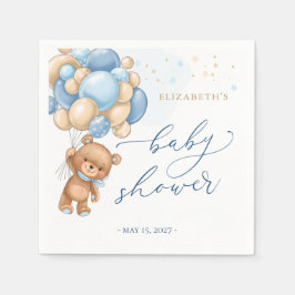 Servilleta De Papel Teddy Bear Blue Balloons Baby Shower Napkins