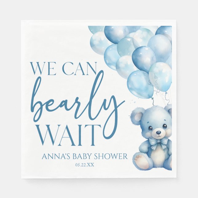 Servilleta De Papel Teddy Bear Blue Podemos Esperar Baby Shower (Anverso)