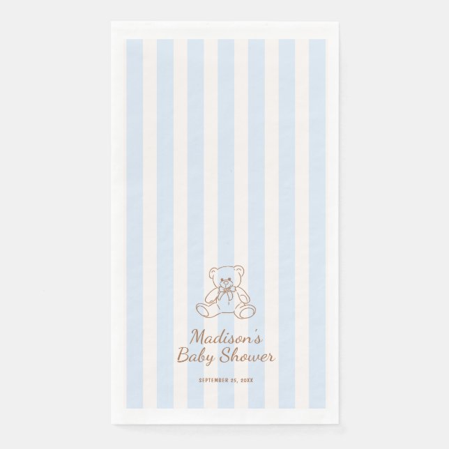 Servilleta De Papel Teddy Bear Blue Stripes Baby Shower (Anverso)