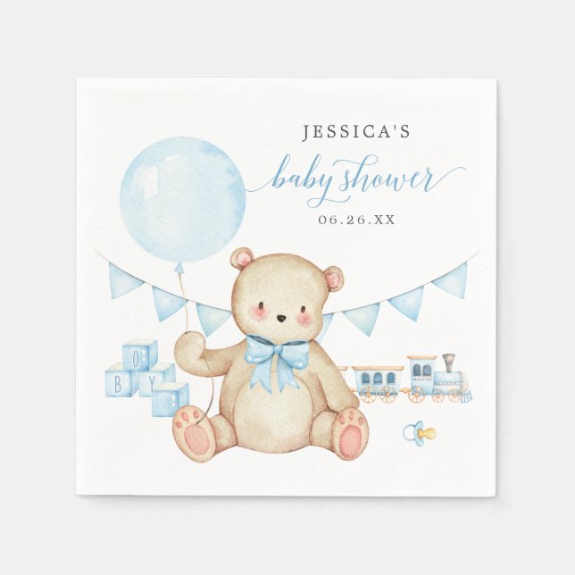 Servilleta De Papel Teddy Bear Boy Baby Shower Cocktail Napkin (Anverso)