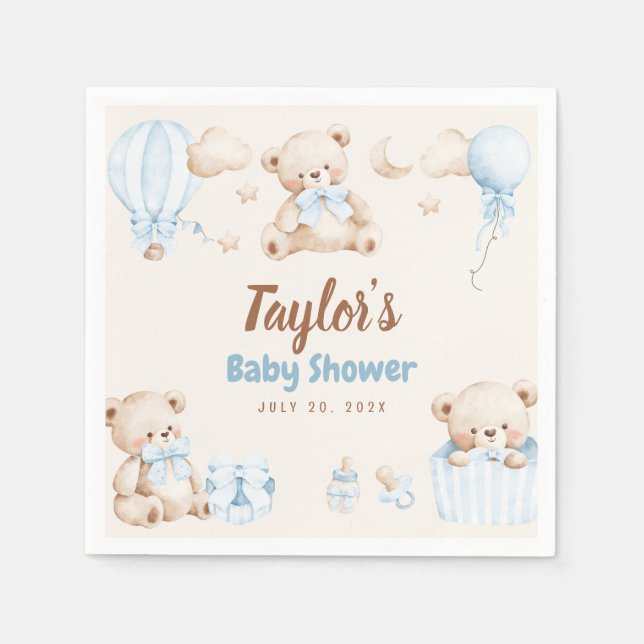 Servilleta De Papel Teddy Bear Boy Baby Shower Paper Napkin (Anverso)