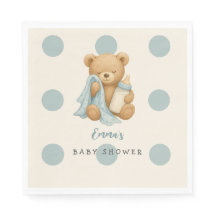 Teddy Bear Boy Baby Shower Polka Dot Napkins