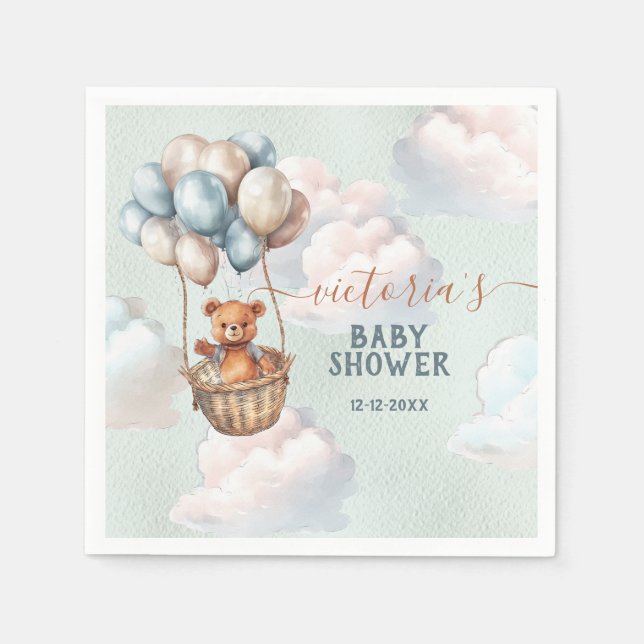 Servilleta De Papel Teddy Bear Boy Globo de aire caliente Baby Shower (Anverso)