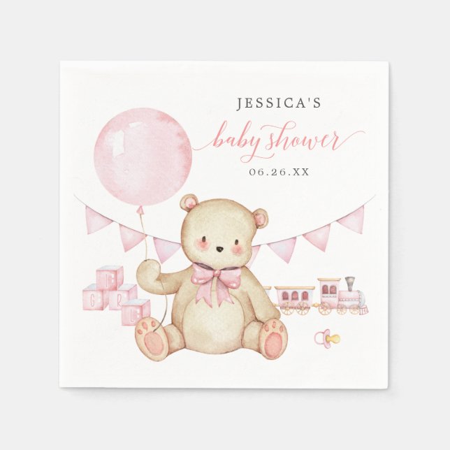 Servilleta De Papel Teddy Bear Chica Baby Shower Cocktail Napkin (Anverso)