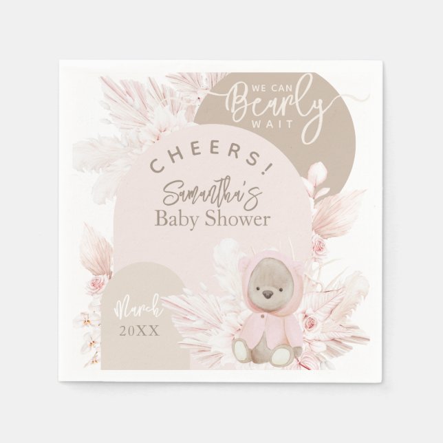 Servilleta De Papel Teddy Bear Chica Boho moderno Baby Shower (Anverso)