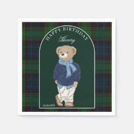 Servilleta De Papel Teddy bear classic plaid birthday party custom