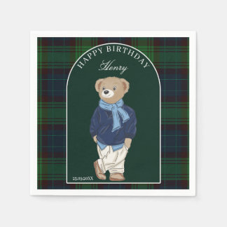 Servilleta De Papel Teddy bear classic plaid birthday party custom