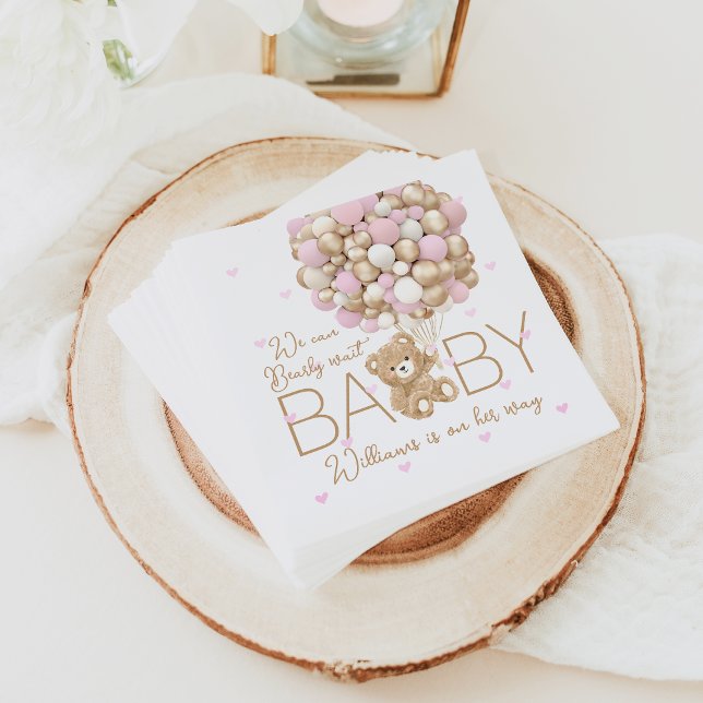 Servilleta De Papel Teddy Bear Corazón Rosa y Bebé Bebé Ducha (Subido por el creador)