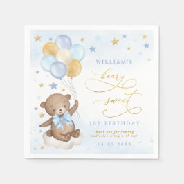 Servilleta De Papel Teddy Bear Globos Blue Gold Stars fiesta de cumple