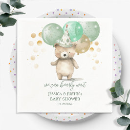 Servilleta De Papel Teddy Bear Globos Green Gold Baby Shower