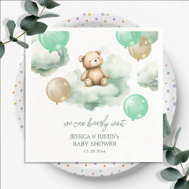 Servilleta De Papel Teddy Bear Globos Green Gold Sky Baby Shower