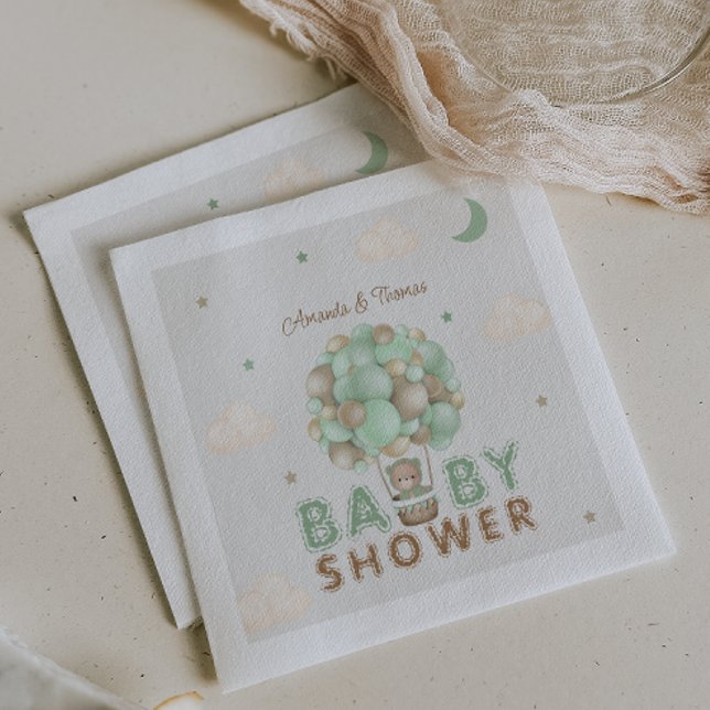 Servilleta De Papel Teddy Bear Green Hot Air Balloon Baby Shower (Subido por el creador)
