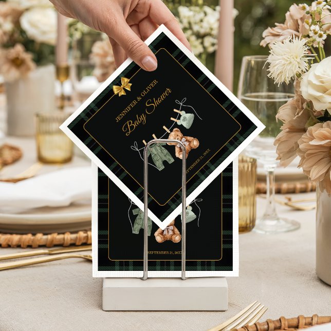 Servilleta De Papel Teddy Bear Green Plaid Baby Shower  (Subido por el creador)