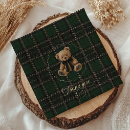 Servilleta De Papel Teddy Bear Green Tartan Baby Shower
