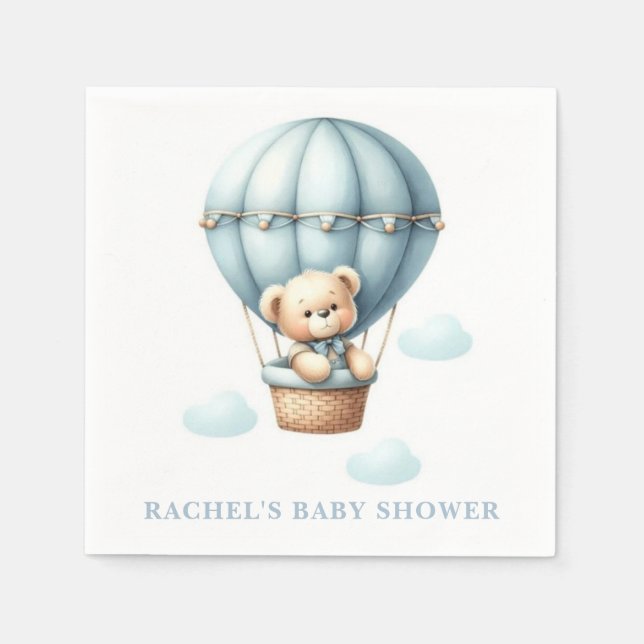 Servilleta De Papel Teddy Bear Hot Air Balloon Baby Shower Napkins (Anverso)