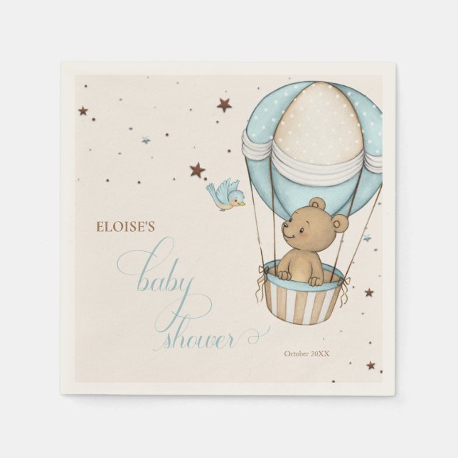 Servilleta De Papel Teddy Bear Hot Balloon Bearly Wait Baby Shower (Anverso)