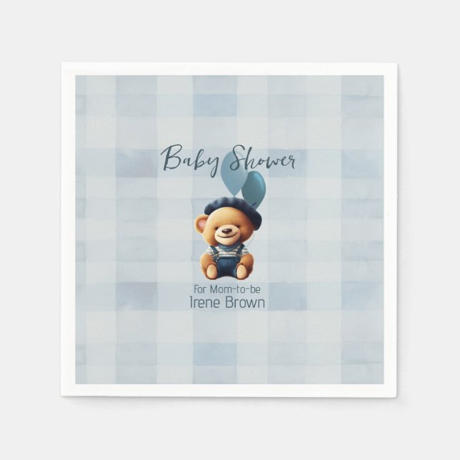 Servilleta De Papel Teddy Bear Jean Baby Shower Blue (Anverso)