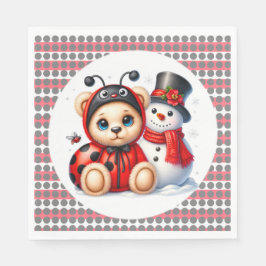 Servilleta De Papel Teddy Bear Ladybug con Snowman Baby Shower
