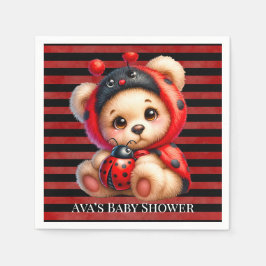 Servilleta De Papel Teddy Bear Ladybug Stripes Chica Baby Shower