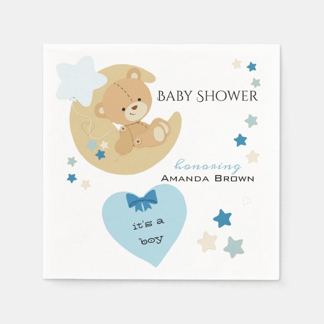 Servilleta De Papel Teddy Bear Love Baby Boy Shower | (Anverso)