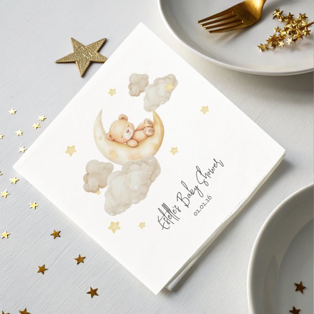 Servilleta De Papel Teddy Bear Moon Stars Baby Shower Napkins (Subido por el creador)