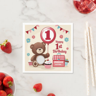 Servilleta De Papel Teddy Bear Picnic Feliz Primer Cumpleaños Plate de