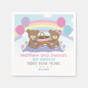 Servilleta De Papel Teddy Bear Picnic Rainbow Twins Chica Cumpleaños