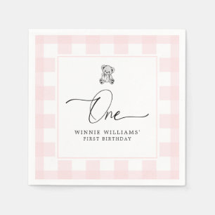 Servilleta De Papel Teddy Bear Pink Gingham Napkins
