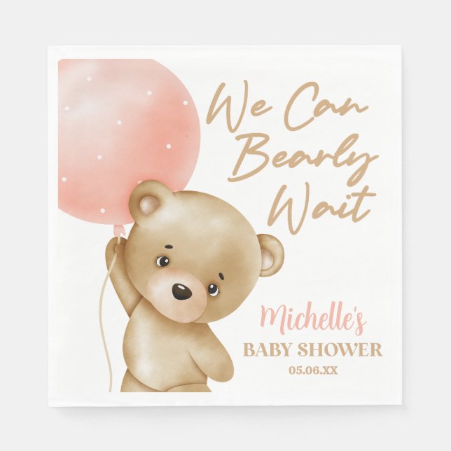 Servilleta De Papel Teddy Bear Pink Podemos Esperar Baby Shower (Anverso)