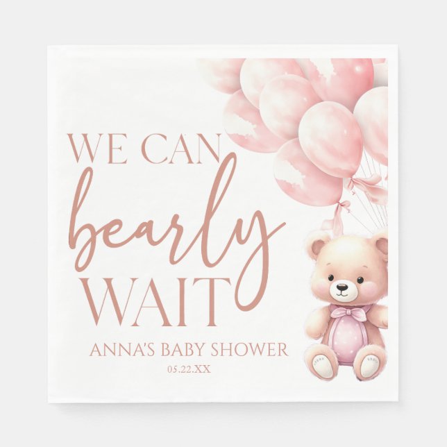 Servilleta De Papel Teddy Bear Pink Podemos Esperar Baby Shower (Anverso)