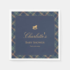 Servilleta De Papel Teddy Bear Plaid Boy Baby Shower Paper Napkin