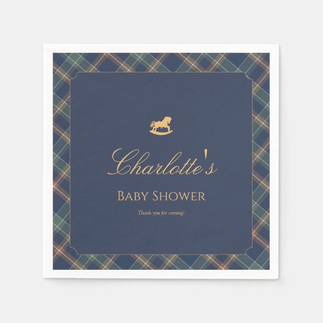 Servilleta De Papel Teddy Bear Plaid Boy Baby Shower Paper Napkin (Anverso)
