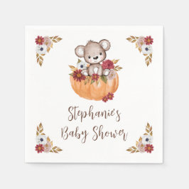 Servilleta De Papel Teddy Bear Pumpkin Fall Floral Baby Shower