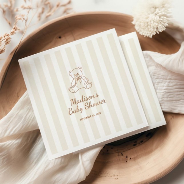 Servilleta De Papel Teddy Bear Rayas Neutrales Baby Shower (Subido por el creador)