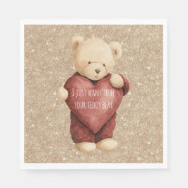 Servilleta De Papel Teddy Bear Red Heart Gold Glitter