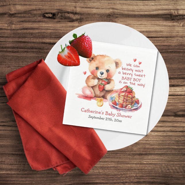 Servilleta De Papel Teddy Bear Strawberry Pancake Brunch Baby Shower (Subido por el creador)
